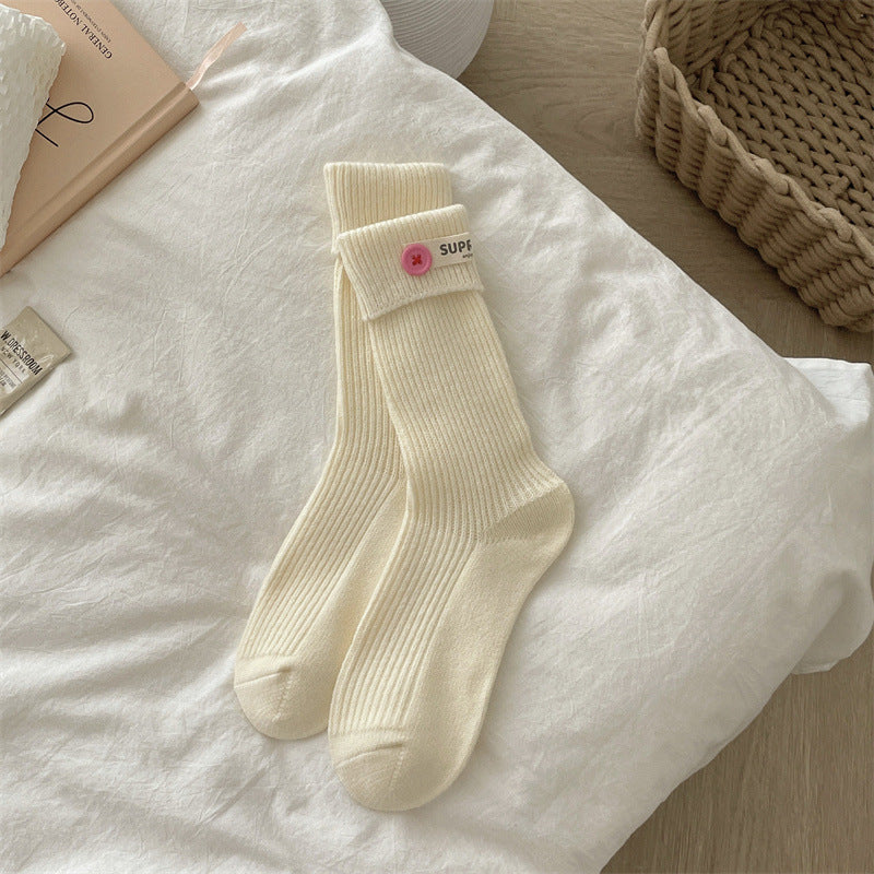 Candy Color Button Sweet Simple Socks