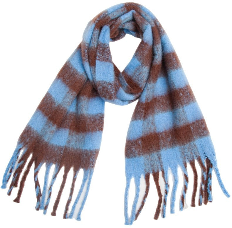 Plaid Contrast Color Tassel Scarves