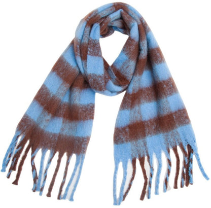 Plaid Contrast Color Tassel Scarves