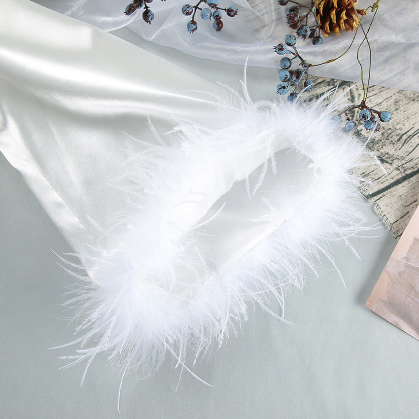 Sexy Feather Waist Tie Homewear Dress