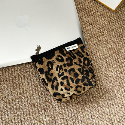 Leopard Print Canvas Portable Makeup Bag