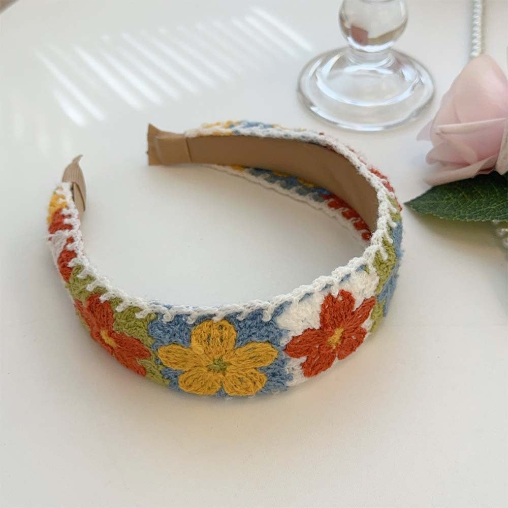 Colorful Flower Knit Wide Headbands