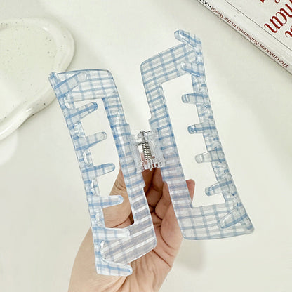 Simple Blue Plaid Acetate Claw Clip