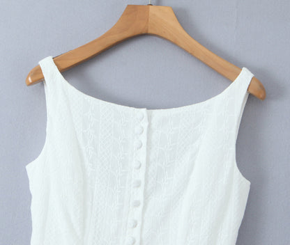 Solid Jacquard Square Neck Button-Up Mini Dress