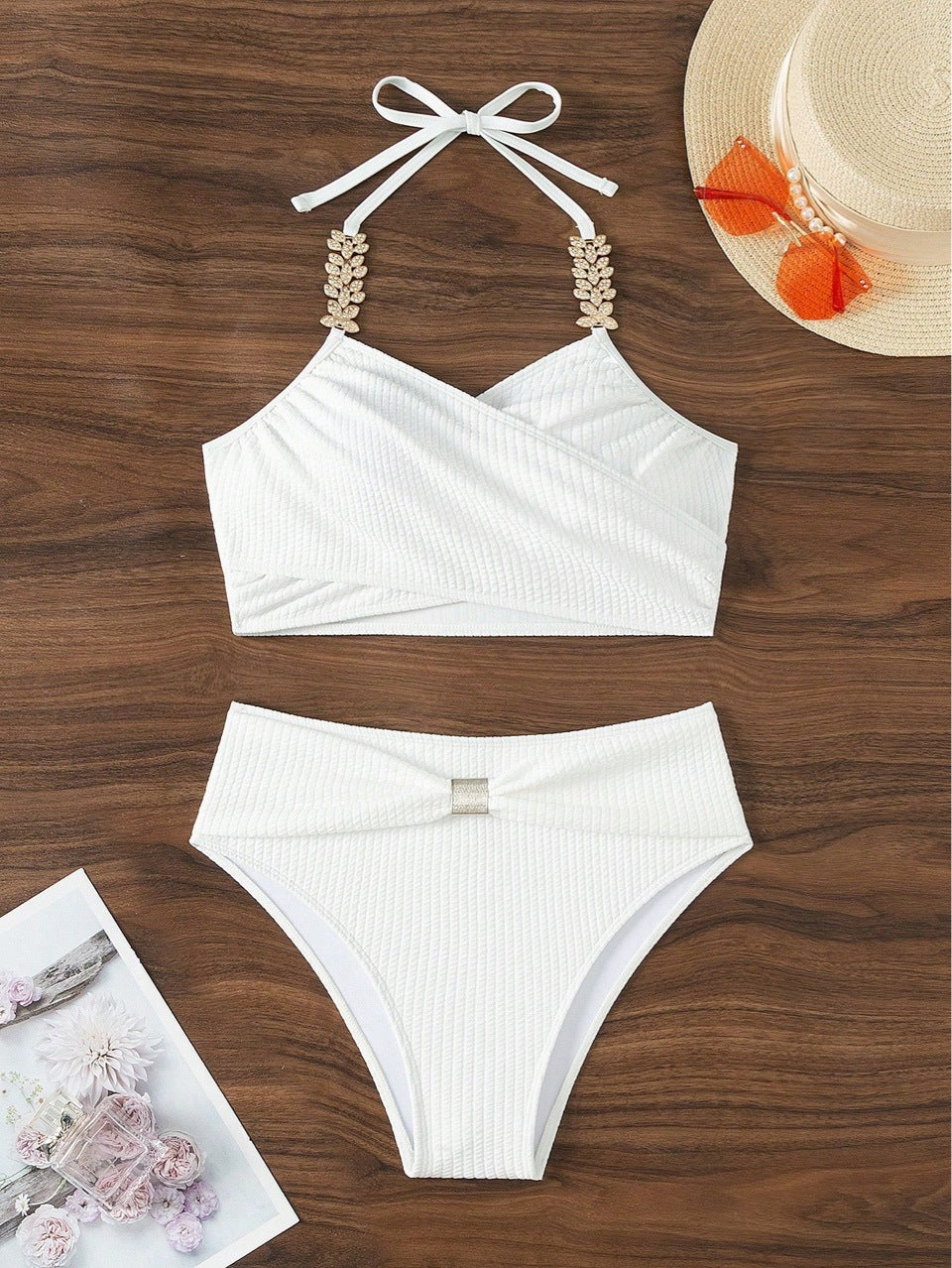 Simple Solid Color Halter Bikini Swimwear