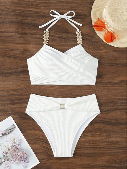Simple Solid Color Halter Bikini Swimwear