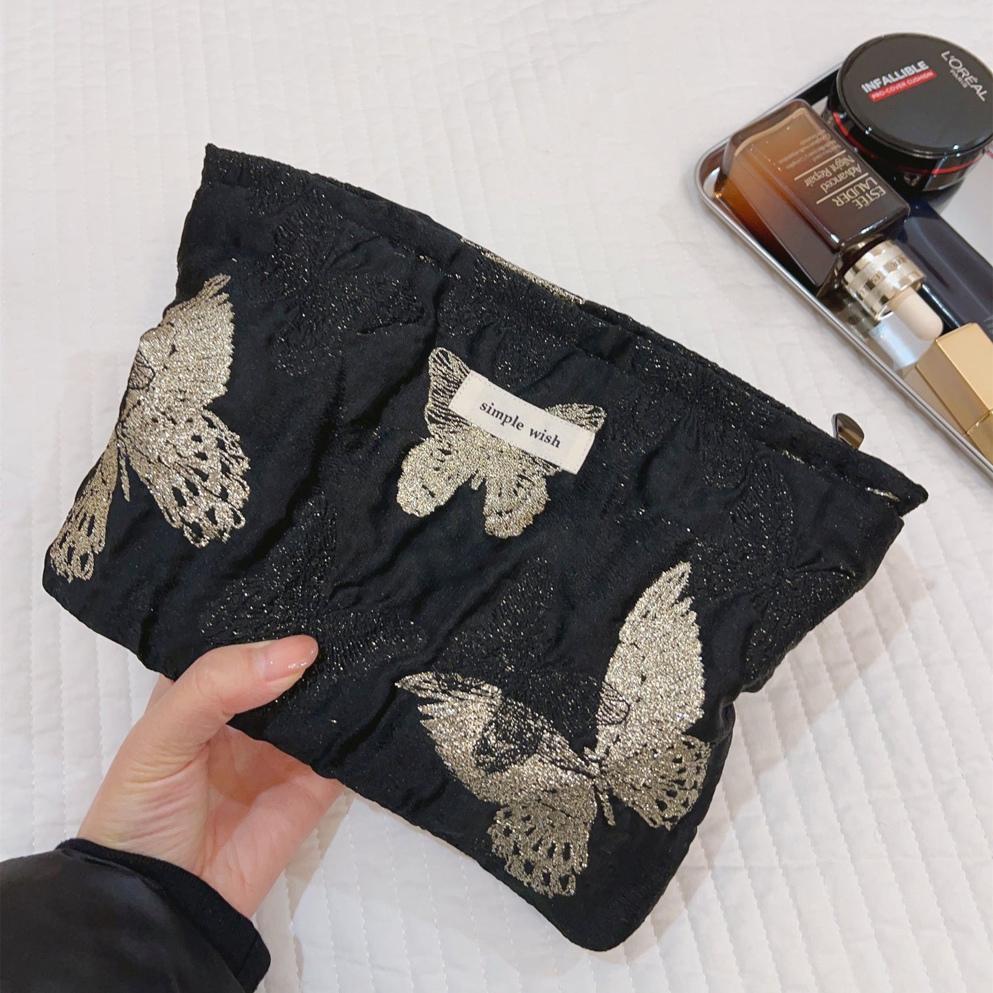 Aesthetic Golden Butterfly Makeup Bag