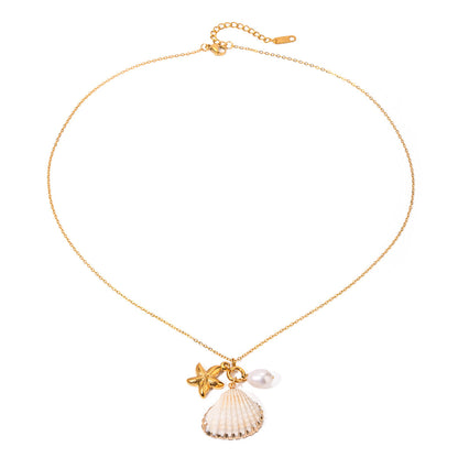 Pearl Starfish Shell Pendant Necklace