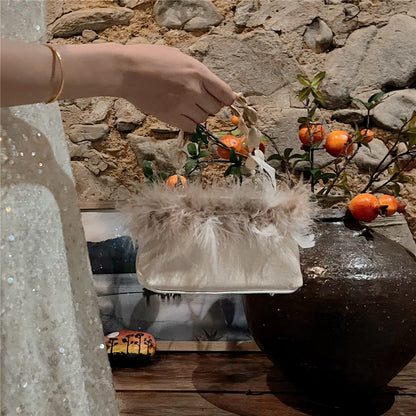 Cute Solid Color Fluffy Crossbody Handbag