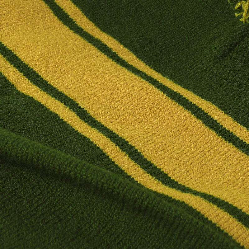 Stripe Contrast Color Stretch Pom Beanie