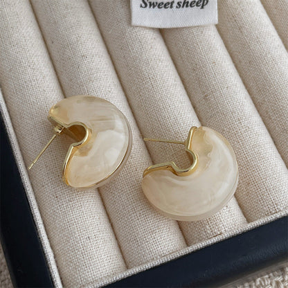 Simple C-Shape Stone Stud Earrings