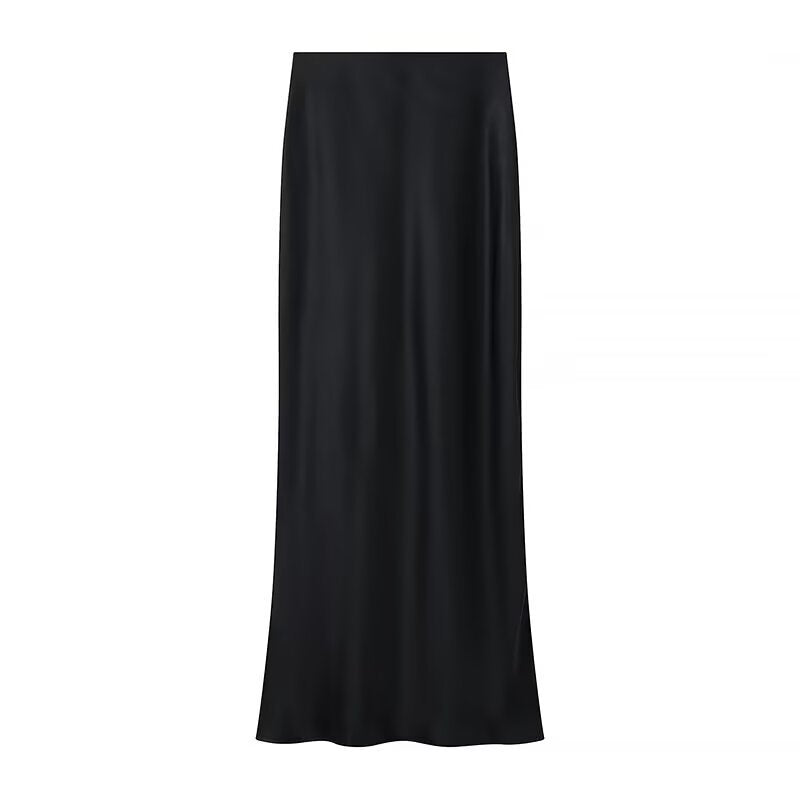 Elegant Solid Color Satin Mermaid Maxi Skirt
