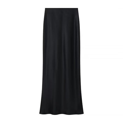 Elegant Solid Color Satin Mermaid Maxi Skirt