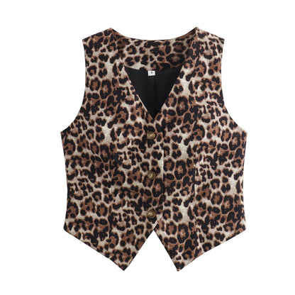 Leopard Print Sexy V-Neck Short Vest