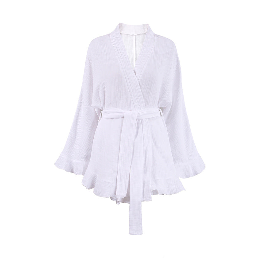 Flounce Solid Colid Sleepwear Sets