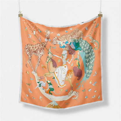 Colorful Animal Print Square Silk Scarf