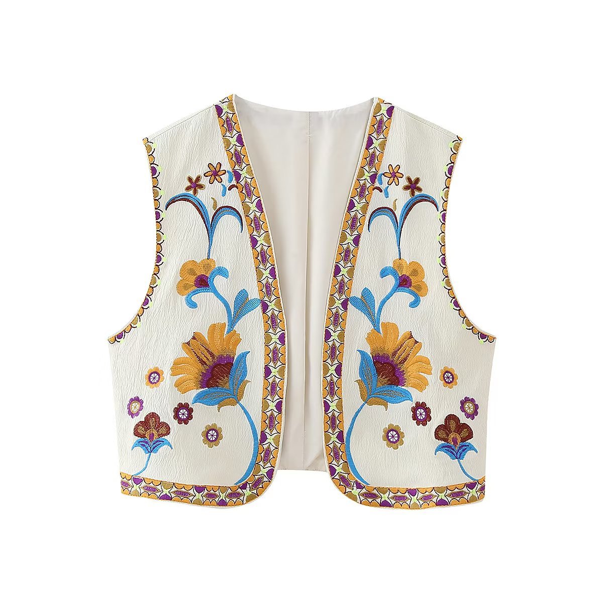 Flower Embroideries Open Front Elegant Vest