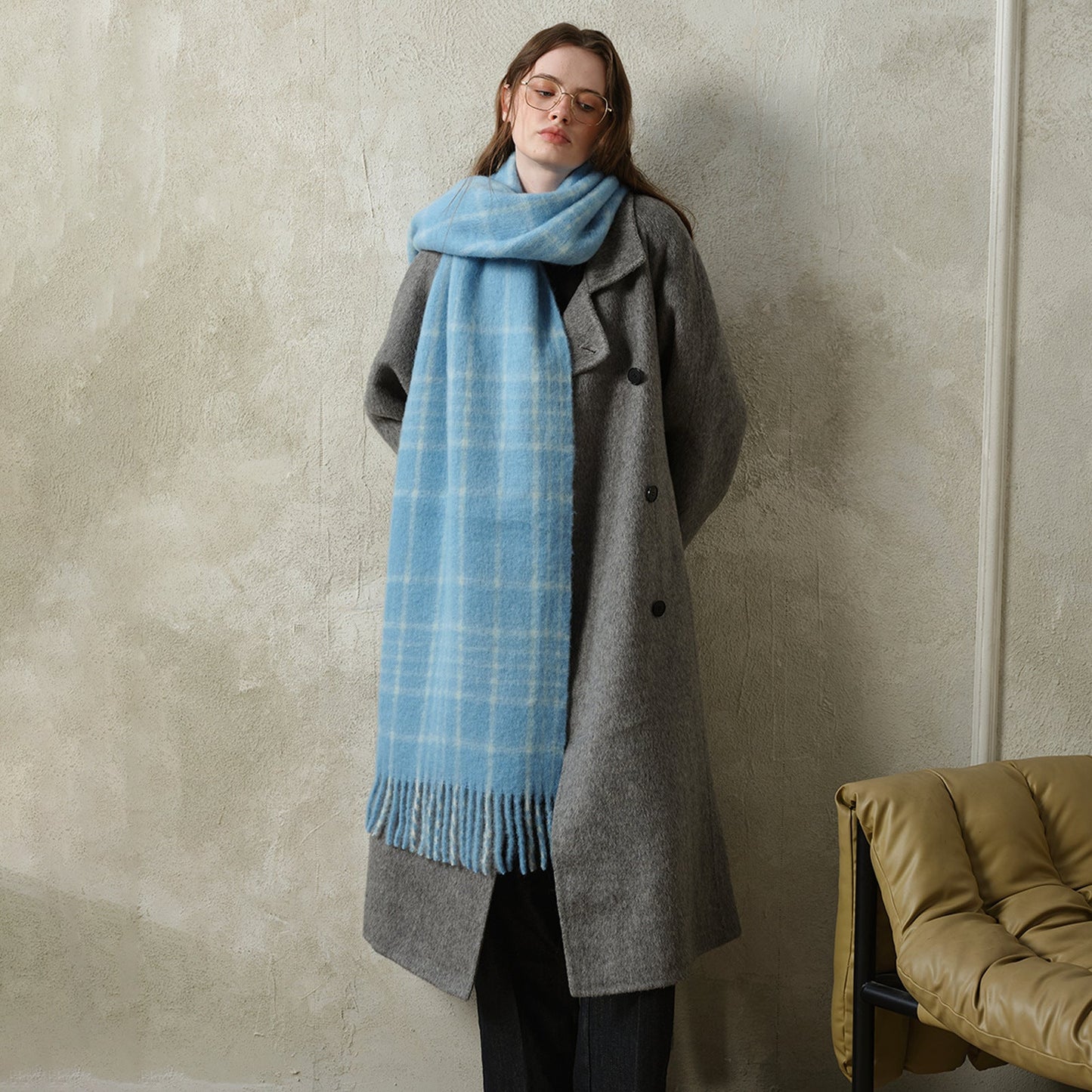 Plaid Color Block Mohair Warm Scarve