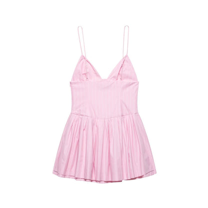 Bow Striped Spaghetti Mini Puffy Dresses