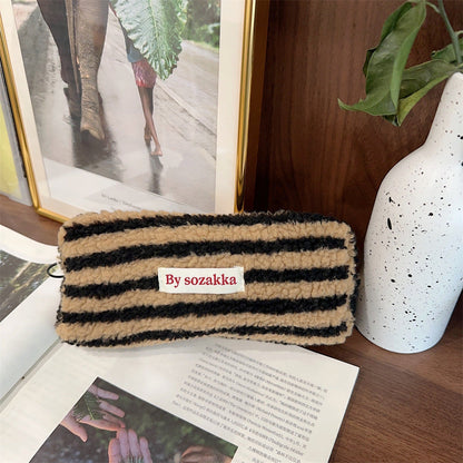 Color Block Plush Large Capacity Storage Bag