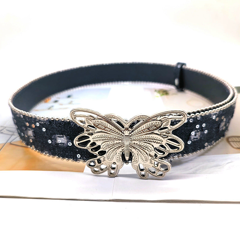 Butterfly Rhinestone Sequin Distressed Belt
