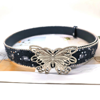 Butterfly Rhinestone Sequin Distressed Belt