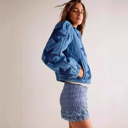 Leaf Pattern Casual Short Padded Jacket