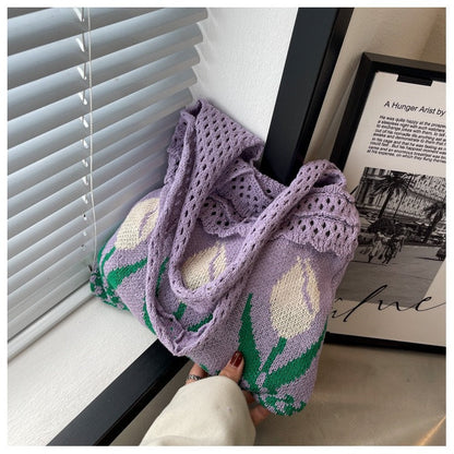Vintage Flower Jacquard Knit SHoulder Bag