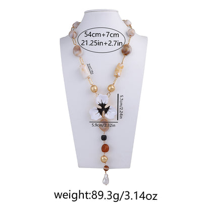 Elegant Enamel Flower Y Shaped Gold Necklace