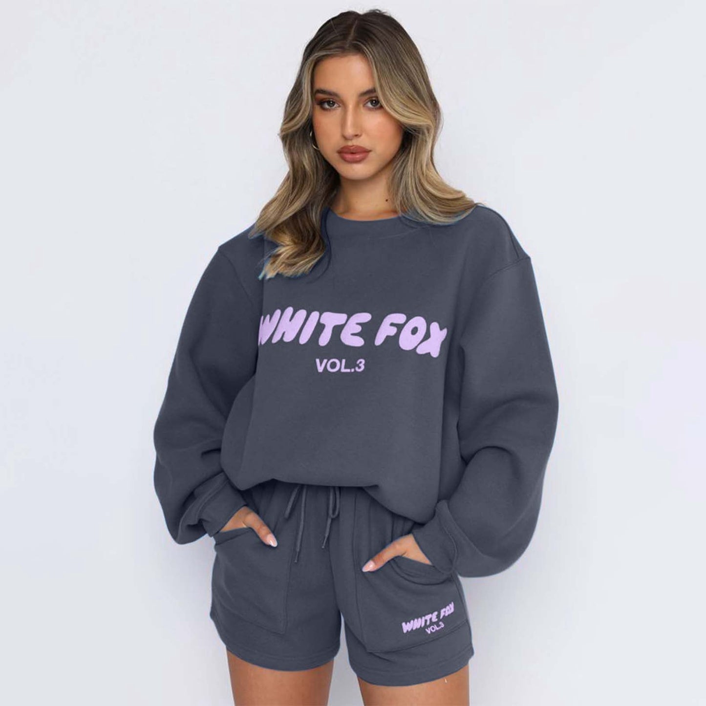 Letter Print Loose Sweatshirt Short Casual Set