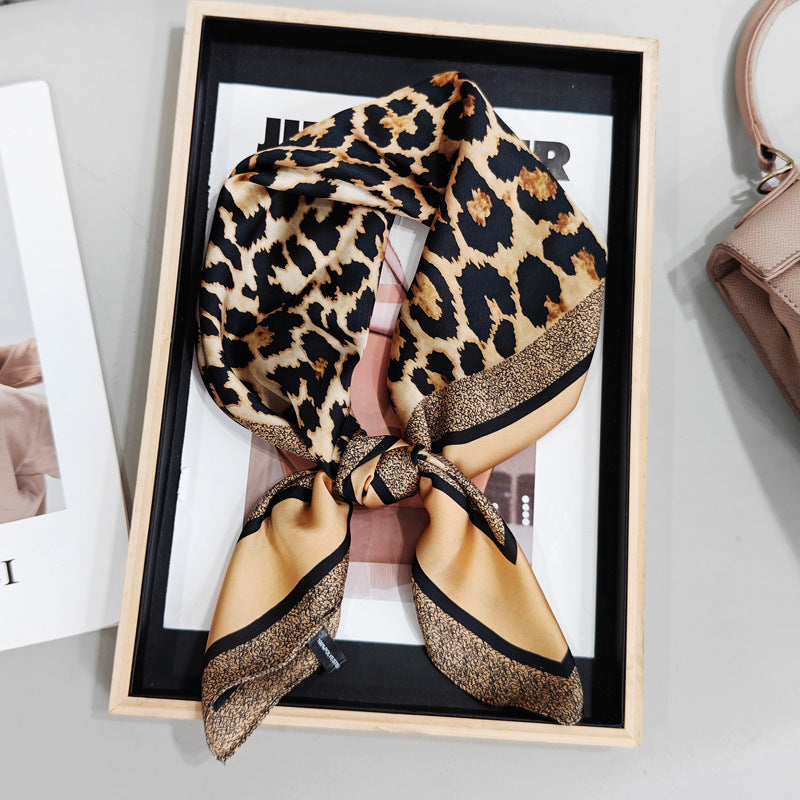 Leopard Splicing Print Square Satin Scarf