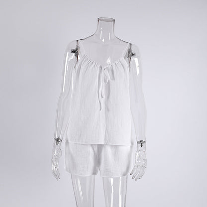 White Loose Casual Sleepwear Sets