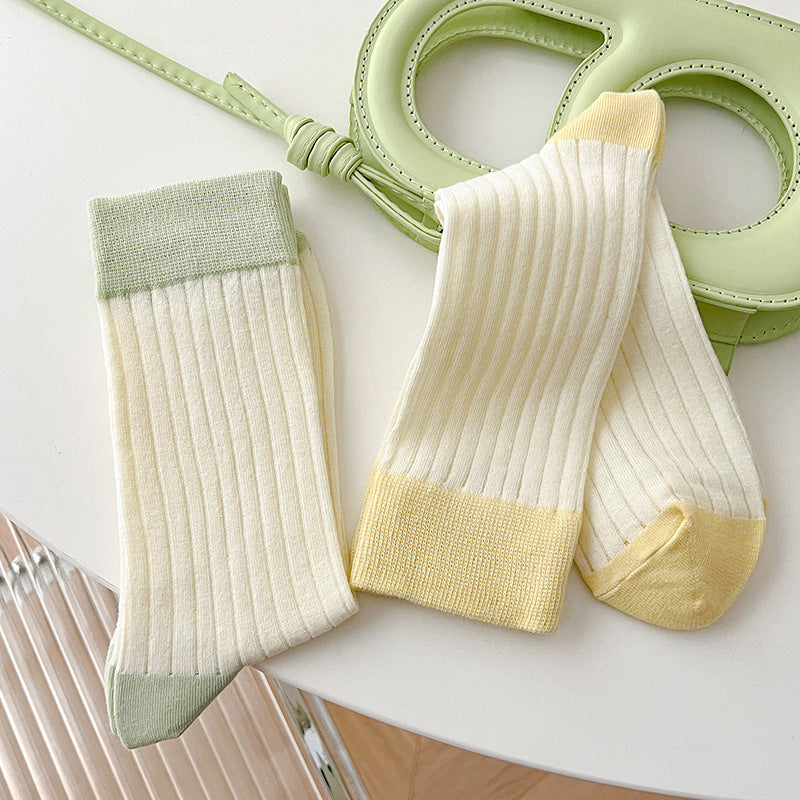 Color Block Ribbed Thin Socks