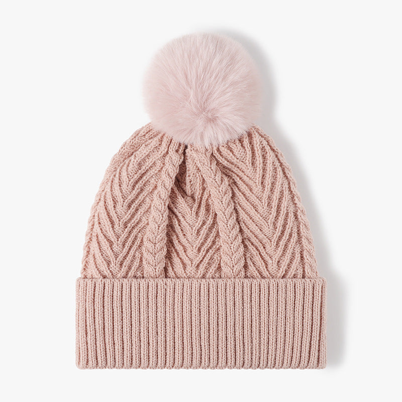 Twist Solid Color Knit Pom Beanie
