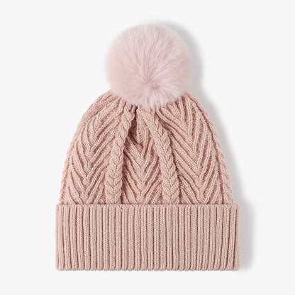 Twist Solid Color Knit Pom Beanie