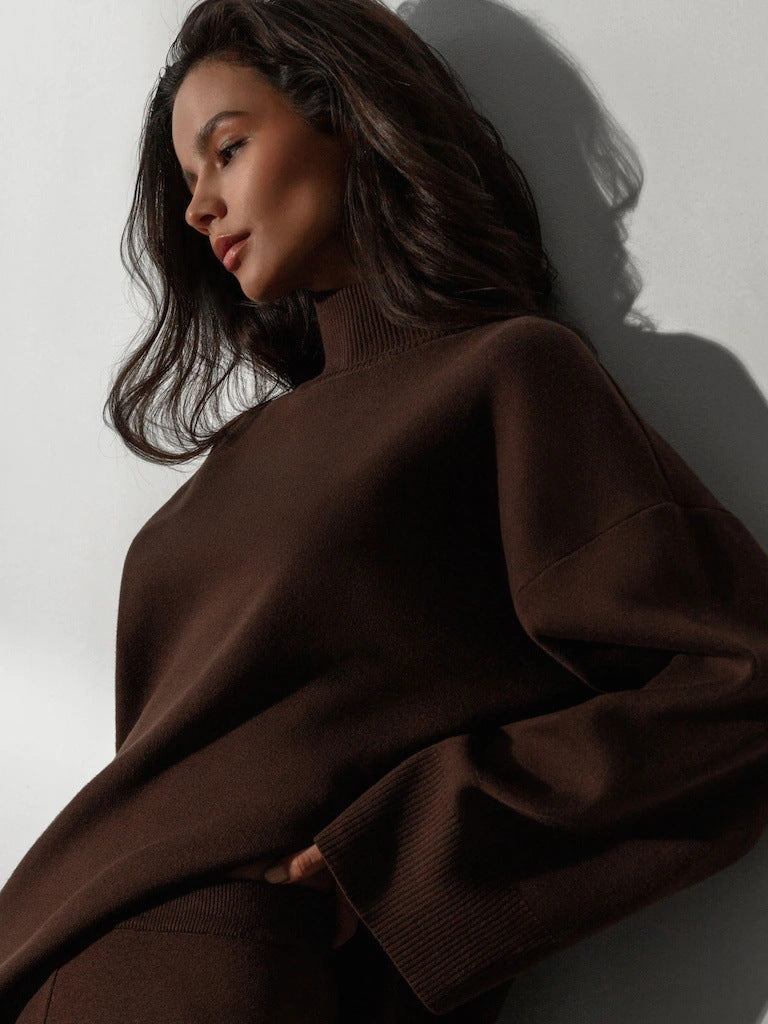 High Collar Irregular Knit Sets