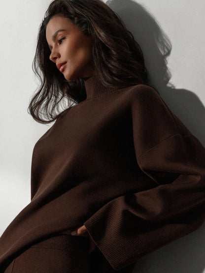 High Collar Irregular Knit Sets