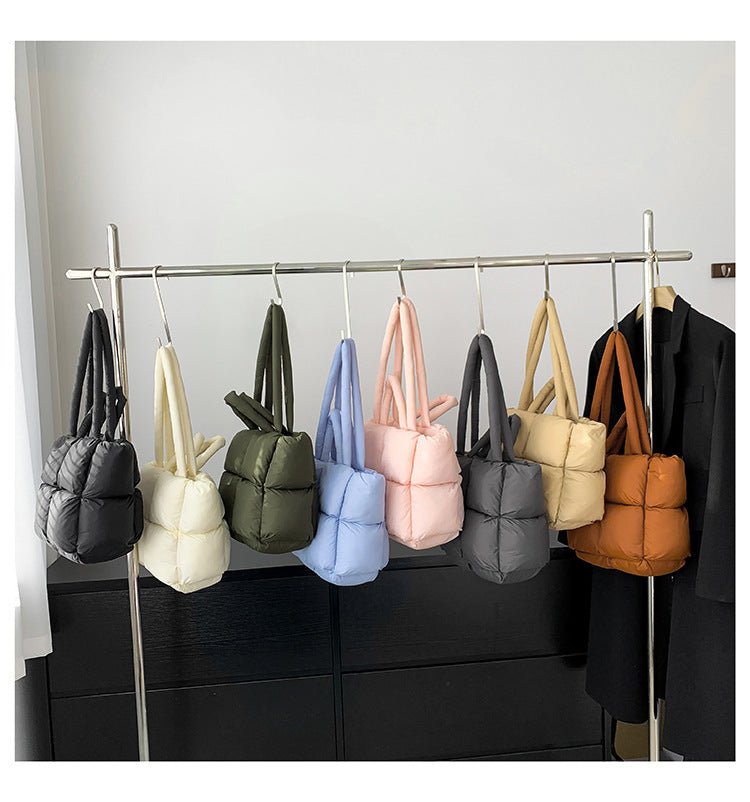 Simple Puffer Tote Bag Solid Color Soft Handbag