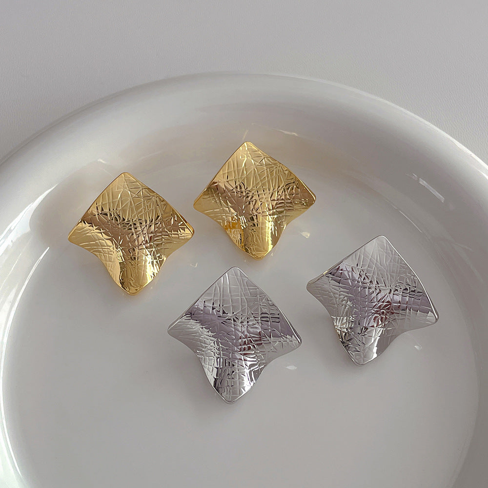 Simple Square Fold Cool Stud Earrings