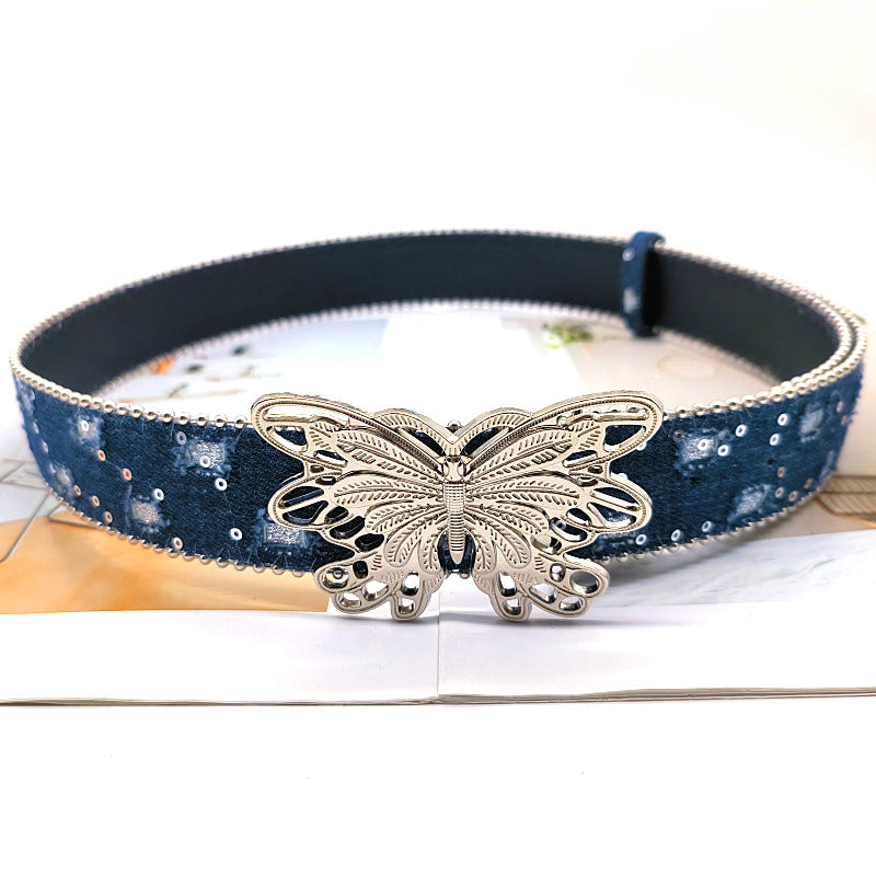 Butterfly Rhinestone Sequin Distressed Belt