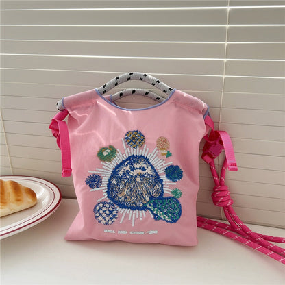Mini Embrodered Nylon Shopping Shoulder Bag