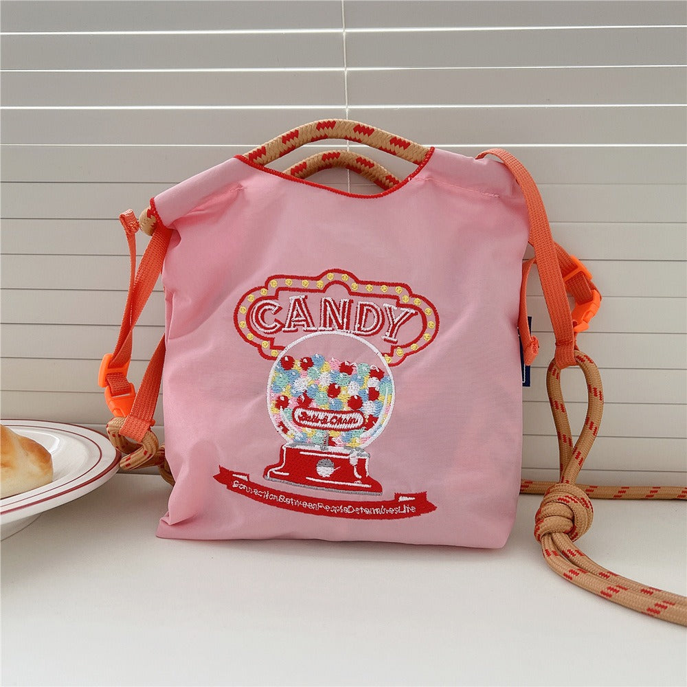 Mini Embrodered Nylon Shopping Shoulder Bag