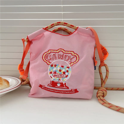 Mini Embrodered Nylon Shopping Shoulder Bag