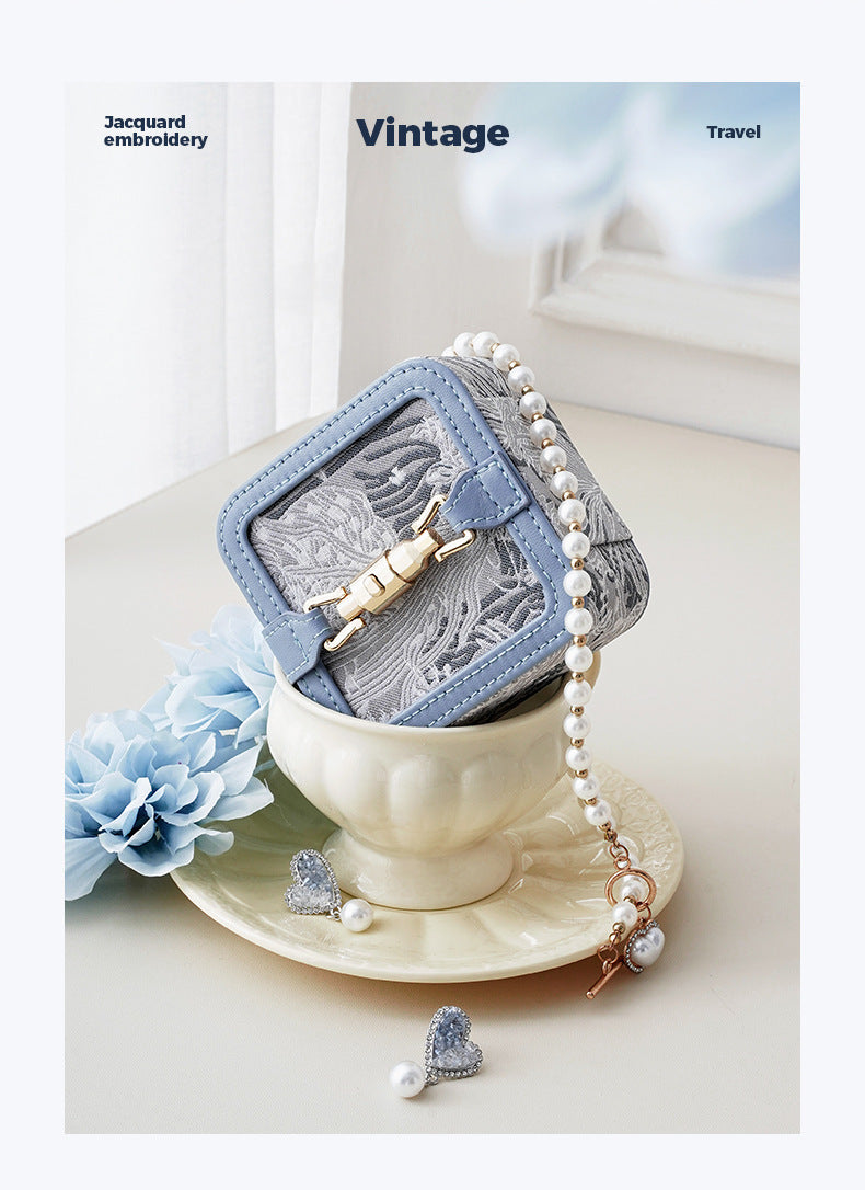 Vintage Jacquared Embroidered Portable Jewelry Case