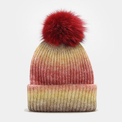 Gradient Contrast Color Cute Knit Pom Beanie