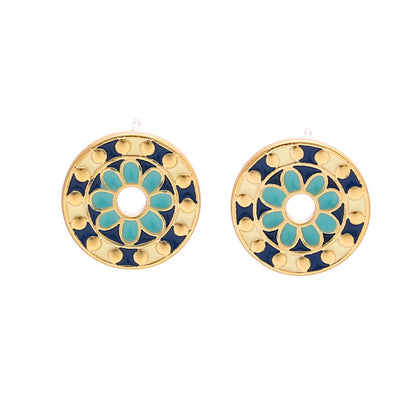 Vintage Geometric Floral Stud Earrings