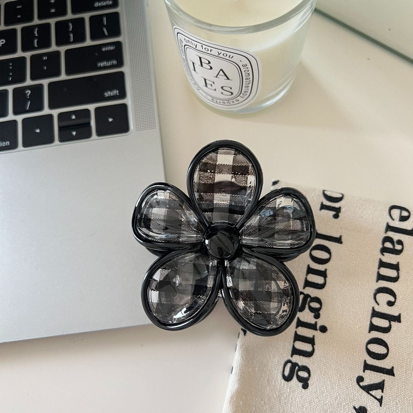 Black Plaid Geometric Sheer Hair Claw