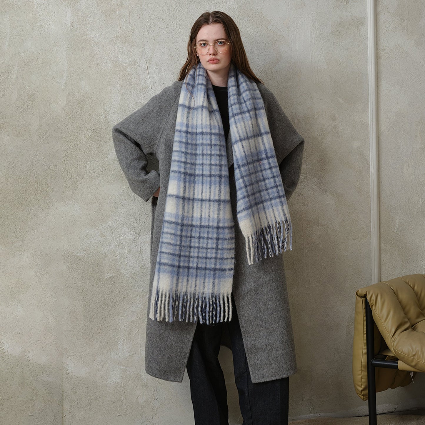 Plaid Color Block Mohair Warm Scarve