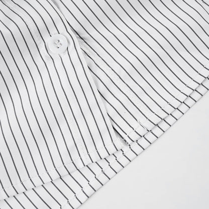 Simple Striped Button Down Tie Waist Shirt