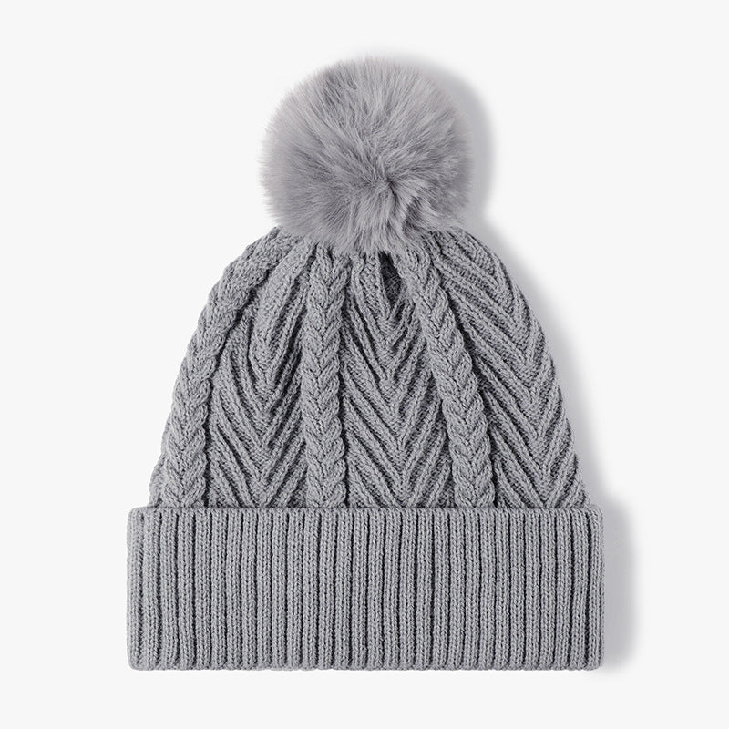 Twist Solid Color Knit Pom Beanie
